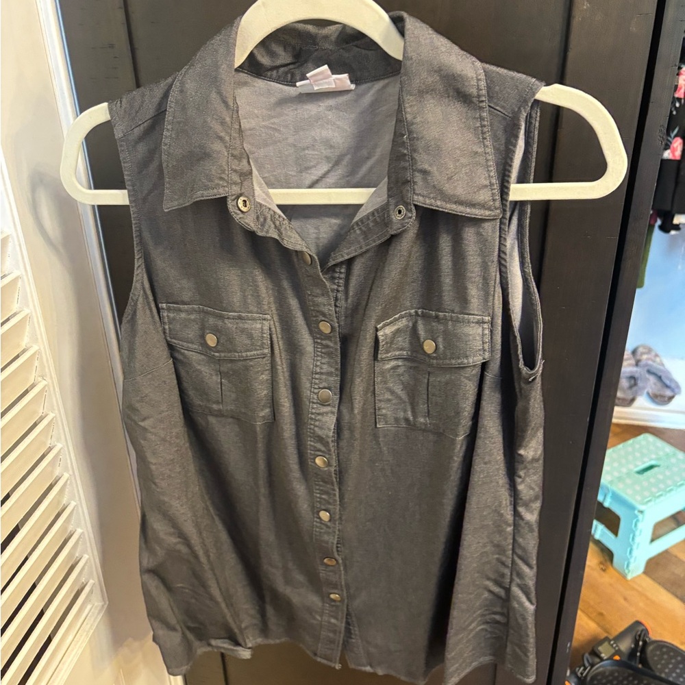 LuLaRoe Blue Button Down Shirt with Notched Collar